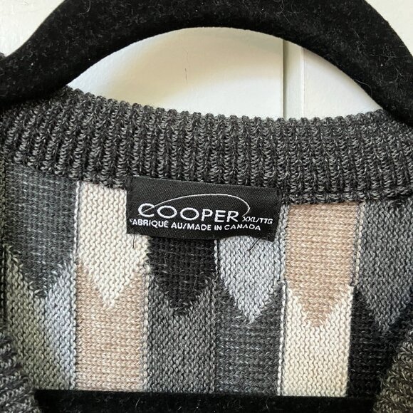Vintage Cooper Sweater Mens XXL Chevron Geometric Biggie Rap Knit Made in Canada - Picture 2 of 9